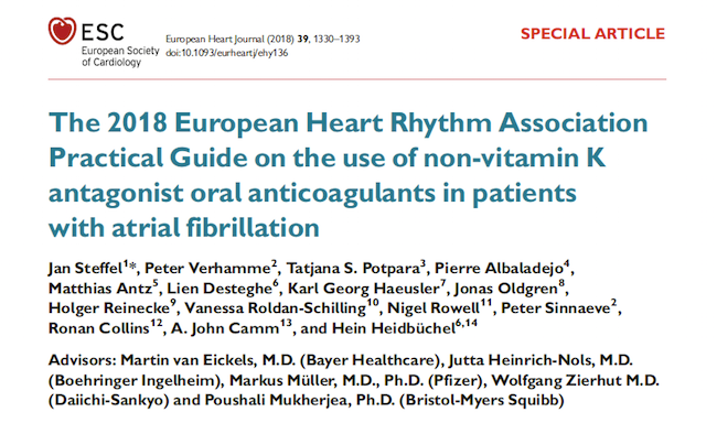 2018 EHRA Guidelines on use of NOACs in Patients with AF