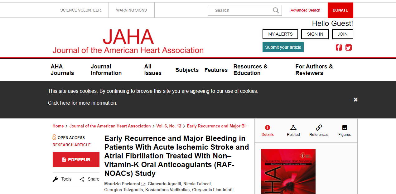 Early Recurrence and Major Bleeding in Patients With Acute Ischemic Stroke and Atrial Fibrillation Treated With Non–Vitamin-K Oral Anticoagulants (RAF-NOACs) Study