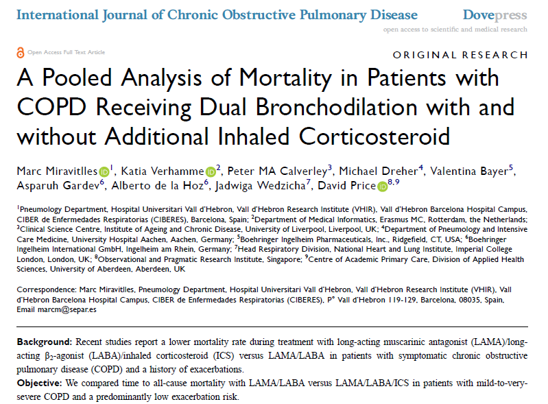 A Pooled Analysis of Mortality in Patients with COPD Receiving Dual Bronchodilation with and without Additional Inhaled Corticosteroid