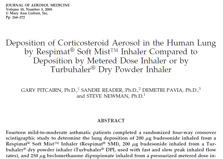 Deposition of Corticosteroid Aerosol in the Human Lung by Respimat® Soft Mist™ Inhaler Compared to Deposition by Metered Dose Inhaler or by Turbuhaler® Dry Powder Inhaler