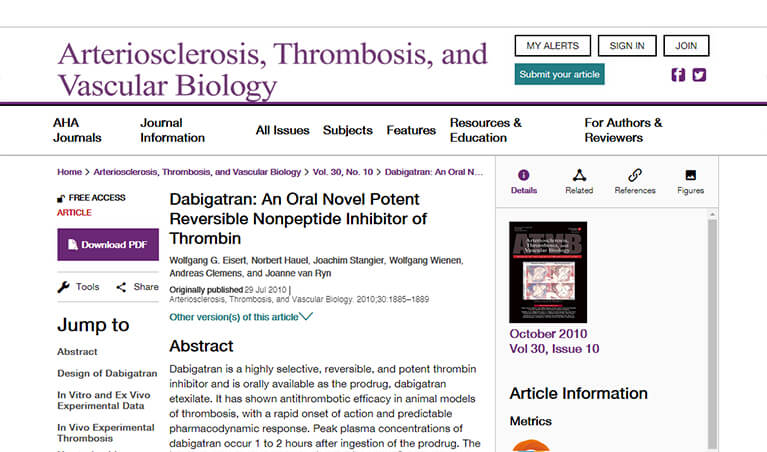 Dabigatran: An Oral Novel Potent Reversible Nonpeptide Inhibitor of Thrombin