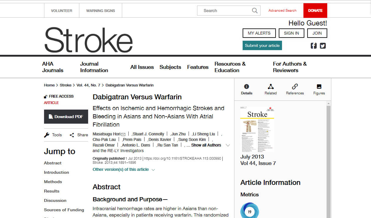 Dabigatran Versus Warfarin (Effects on Ischemic and Hemorrhagic Strokes and Bleeding in Asians and Non-Asians With Atrial Fibrillation)