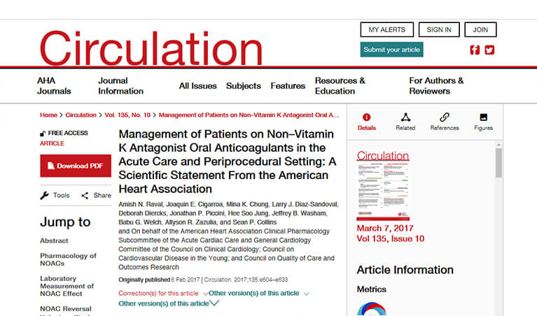 Management of Patients on Non–Vitamin K Antagonist Oral Anticoagulants in the Acute Care and Periprocedural Setting: A Scientific Statement From the American Heart Association