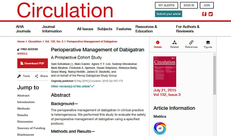 Perioperative Management of Dabigatran: A Prospective Cohort Study