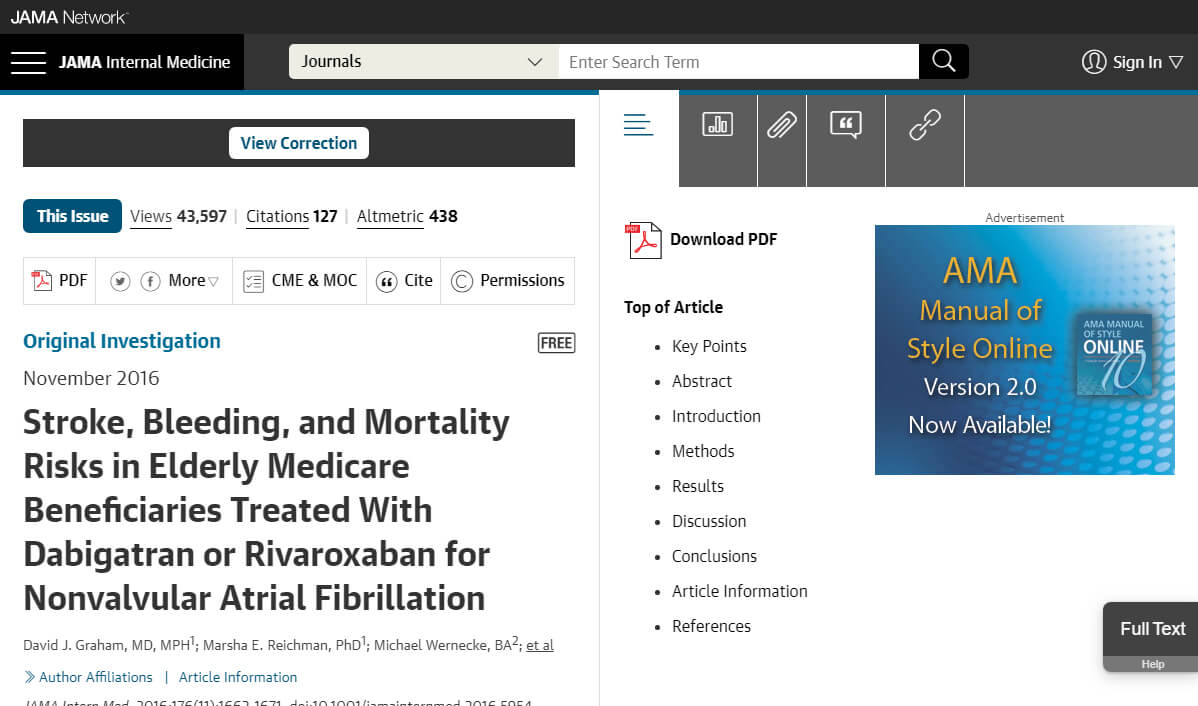 Stroke, Bleeding, and Mortality Risks in Elderly Medicare Beneficiaries Treated With Dabigatran or Rivaroxaban for Nonvalvular Atrial Fibrillation